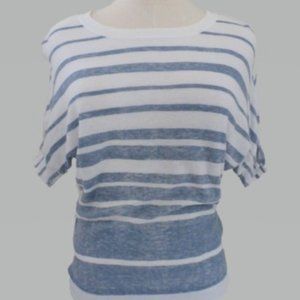 BCBGMAXZARIA S White and Blue Striped Top